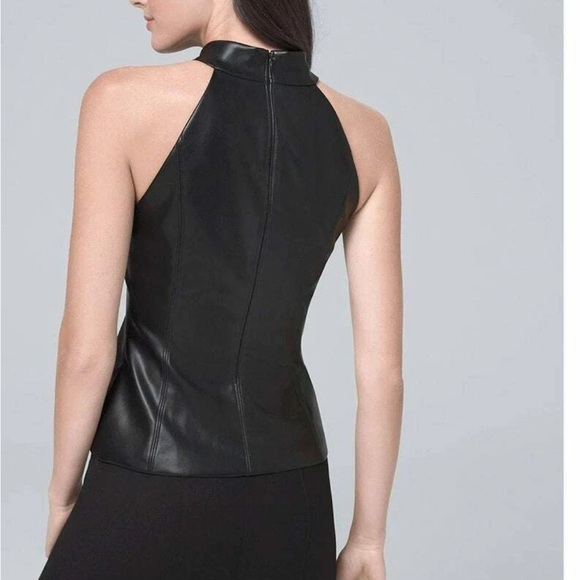 WHITE HOUSE BLACK MARKET Black Sleeveless Top FAUX LEATHER size 0 NWT - Picture 2 of 6